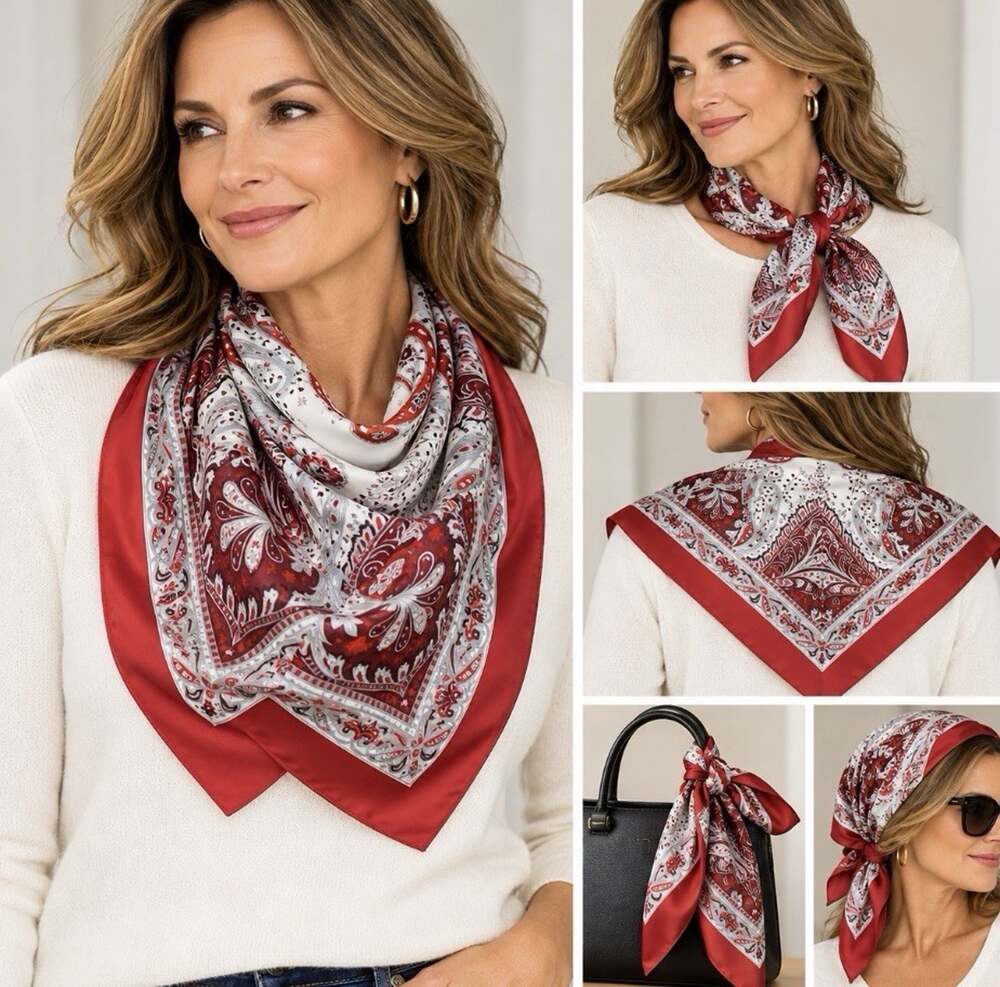 Talbots 100% Pure Silk Red Square Scarf 34”x34” NWT